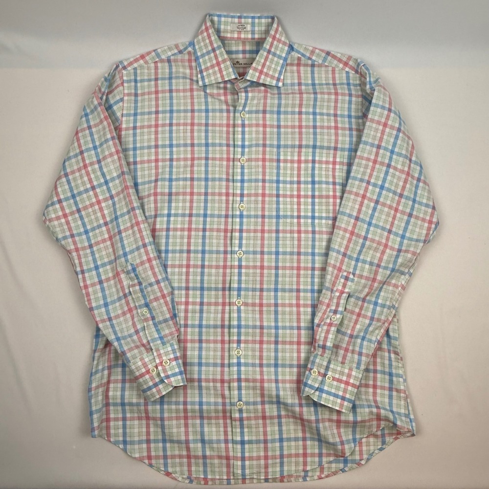 Peter Millar Mens Multi Color Plaid Cotton Button Down‎ Shirt MS17W29CSL Medium